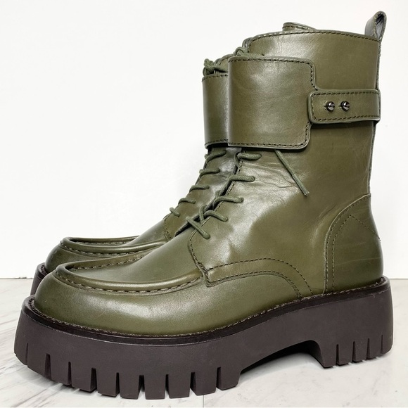 Franco Sarto Dana Green Leather Lace Up Boot 6M - Picture 1 of 14